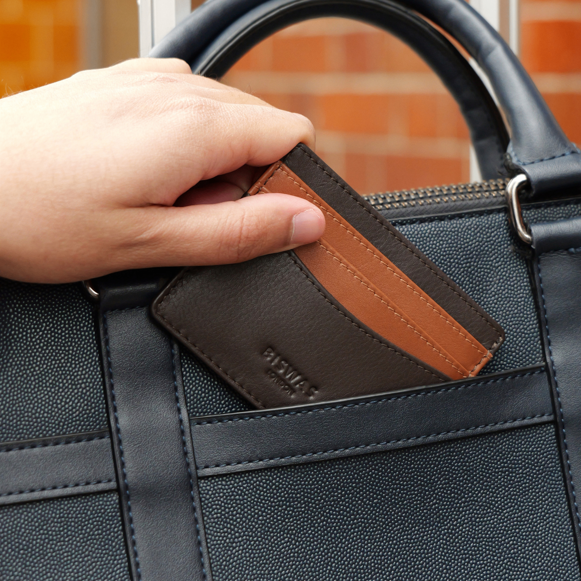Close up of full-grain Nappa leather texture on the The Diplomat