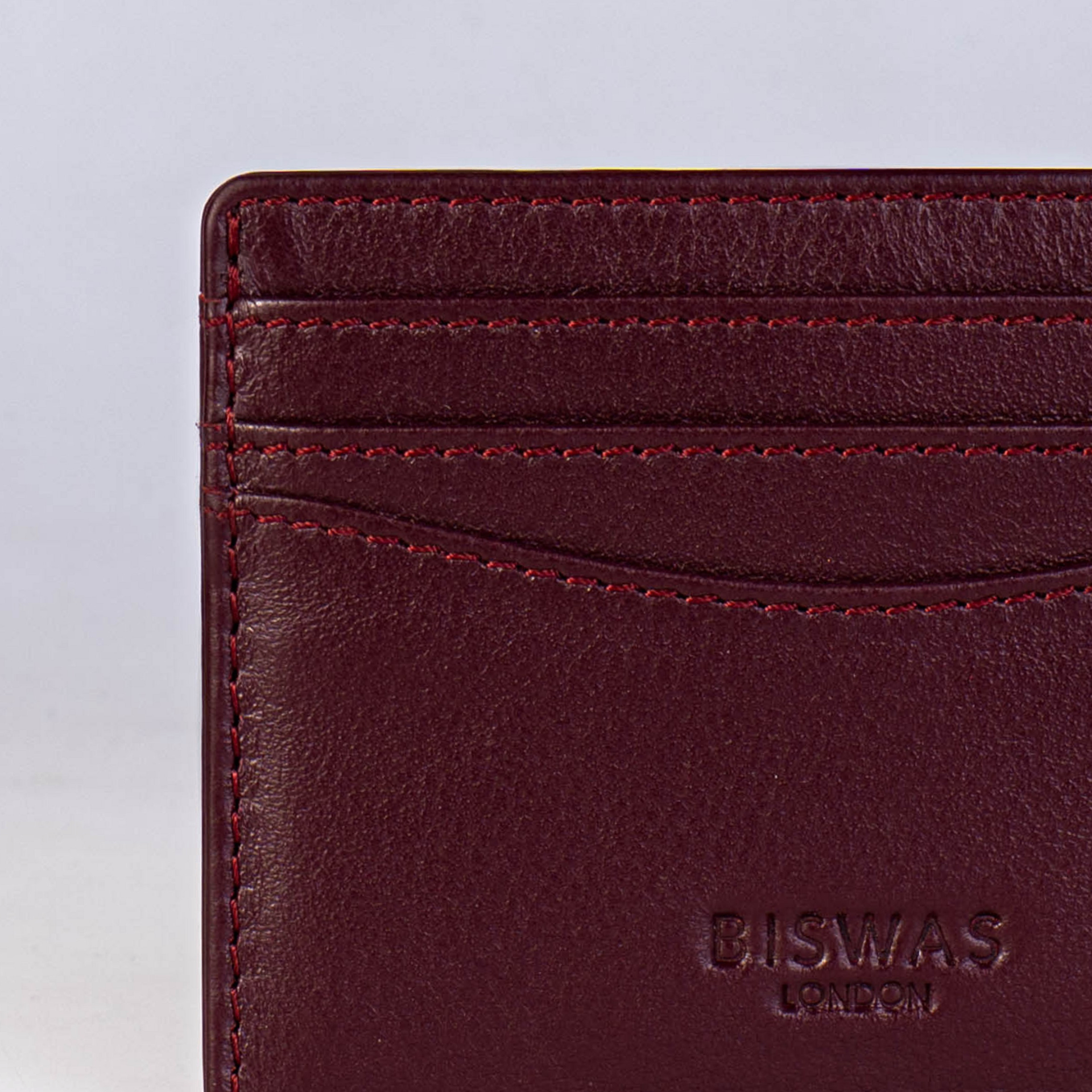 The Diplomat cardholder in Oxblood full-grain Nappa leather, shown flat